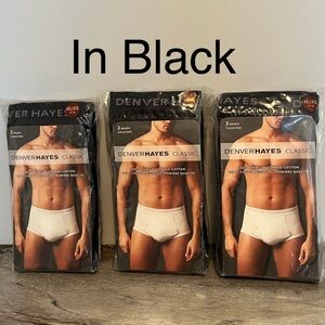 6pcs Three 2-Pack Denver Hayes 4XL Black Classic Briefs 100% Combed Cotton Plus